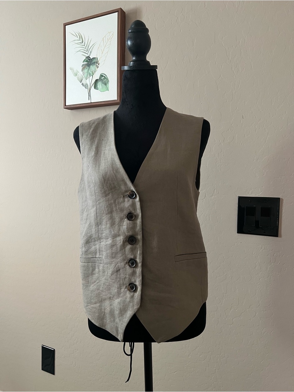 Zara Beige Linen-Blend Vest